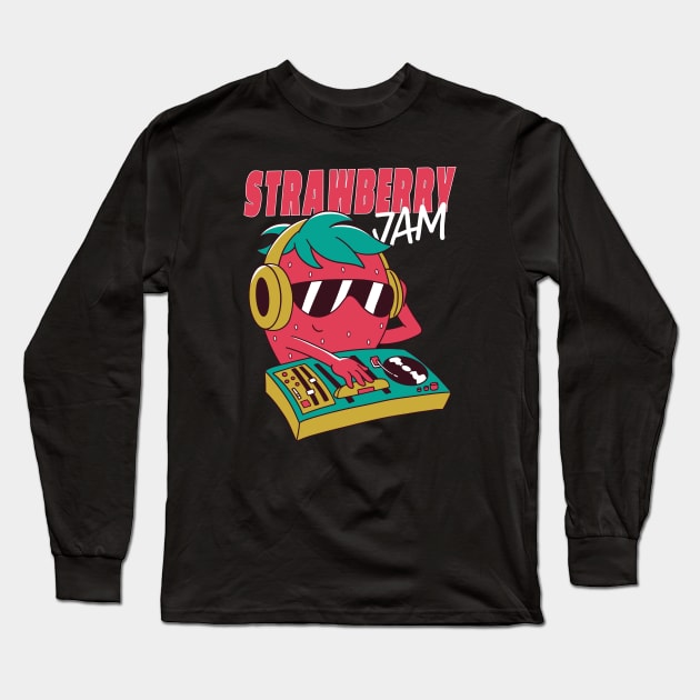 Funny Strawberry Jam DJ Turntable Cartoon Long Sleeve T-Shirt by SLAG_Creative
